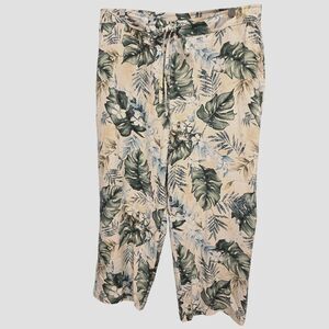 August Silk Lifestyle Silk Tropical Print Tie Front Pant Wide Leg Cropped 16